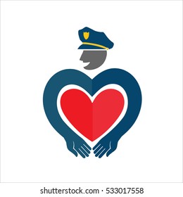 Policeman. The COP with the heart. Cute original vector illustration. Template icon for Valentine's day.