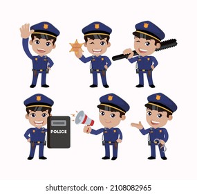Policeman with different poses. vector.