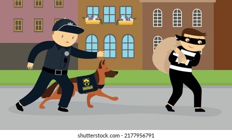 Policeman With Dog Detains A Thief