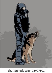 policía con la ilustración del vector del perro