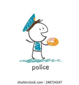 policeman with donut illustration