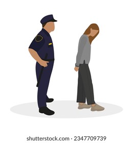 Policeman and female character in handcuffs on a white background