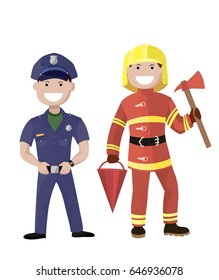 Policeman and fireman. Colored characters