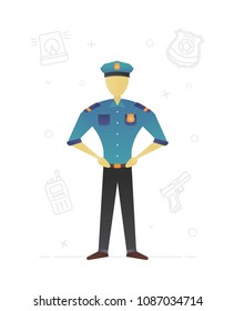 Policeman flat character design. Police officer. Cop. Vector isolated illustration