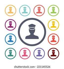 policeman flat icons set. Open round colorful buttons. Vector 