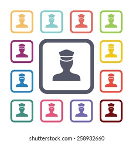 policeman flat icons set. Open round colorful buttons. Vector 