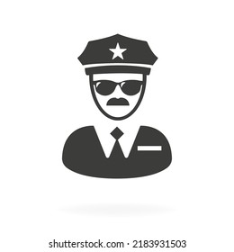 A policeman in glasses and a mustache on a white background. Vector illustration