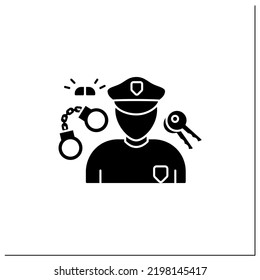 Policeman Glyph Icon. Police Force Member.Human Rights Protection.Important Job. Professions Concept. Filled Flat Sign. Isolated Silhouette Vector Illustration