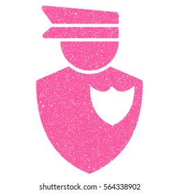 Policeman grainy textured icon for overlay watermark stamps. Flat symbol with scratched texture. Dotted vector pink ink rubber seal stamp with grunge design on a white background.