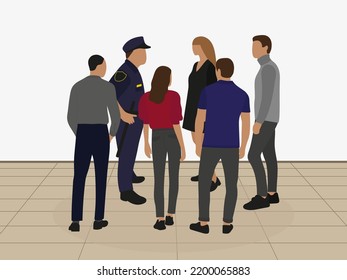 Policeman and a group of men and women together indoors