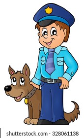 Policeman with guard dog image 1 - eps10 vector illustration.