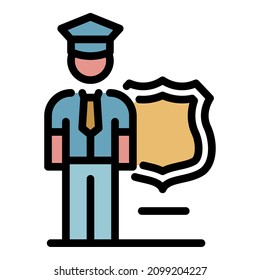 Policeman guard icon. Outline policeman guard vector icon color flat isolated