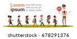 Policeman Guard Stop Group Of School Children Flat Vector Illustration
