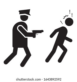 Policeman with gun Chasing a Thief Concept, Male cop pursuing burglar on White backgroun, Criminal running away from Constable Vector Icon design 