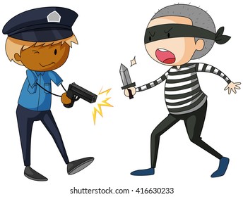 Policeman Gun Robber Knife Illustration Stock Vector (Royalty Free ...