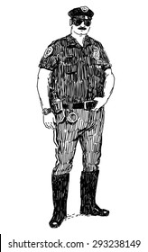 Policeman hand drawn vector illustration isolated on white background