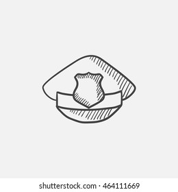 Policeman hat with badge sketch icon for web, mobile and infographics. Hand drawn vector isolated icon.