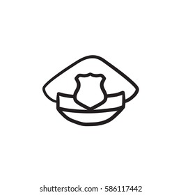 Policeman hat with badge vector sketch icon isolated on background. Hand drawn Policeman hat with badge icon. Policeman hat with badge sketch icon for infographic, website or app.