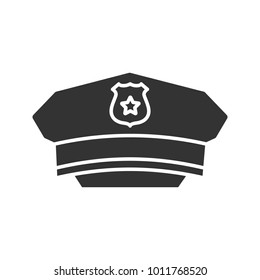 Policeman hat glyph icon. Cop cap. Silhouette symbol. Negative space. Vector isolated illustration