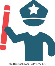 Policeman Holding Stick Glyph Two Color Icon For Personal And Commercial Use.

