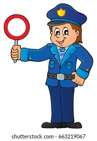 Policeman holds stop sign theme 1 - eps10 vector illustration.