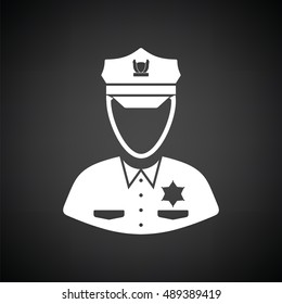 Policeman icon. Black background with white. Vector illustration.