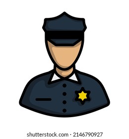 Policeman Icon. Editable Bold Outline With Color Fill Design. Vector Illustration.