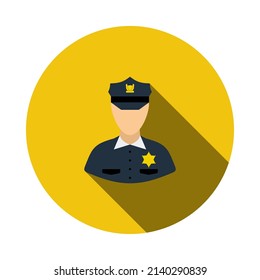 Policeman Icon. Flat Circle Stencil Design With Long Shadow. Vector Illustration.