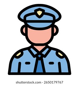 Policeman icon flat line style illustration representing law enforcement personnel and public protection, suitable for security services, safety education, and community policing projects