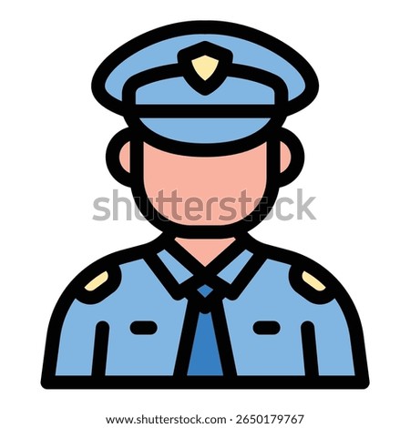 Policeman icon flat line style illustration representing law enforcement personnel and public protection, suitable for security services, safety education, and community policing projects