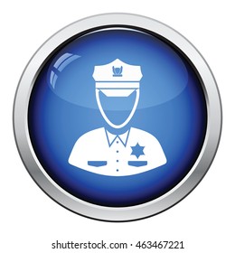 Policeman icon. Glossy button design. Vector illustration.