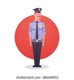 Policeman Icon Male Cop Guard Security Flat Vector Illustration