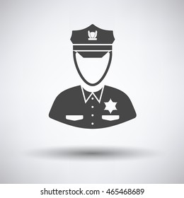 Policeman icon on gray background with round shadow. Vector illustration.