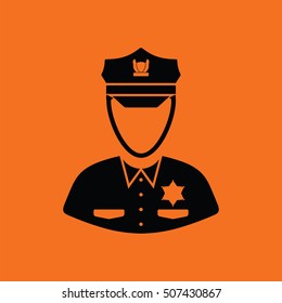 Policeman icon. Orange background with black. Vector illustration.