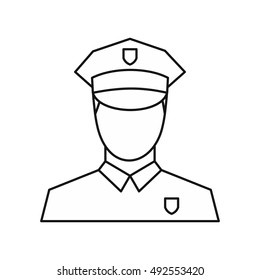 Policeman icon in outline style isolated on white background. Job symbol vector illustration