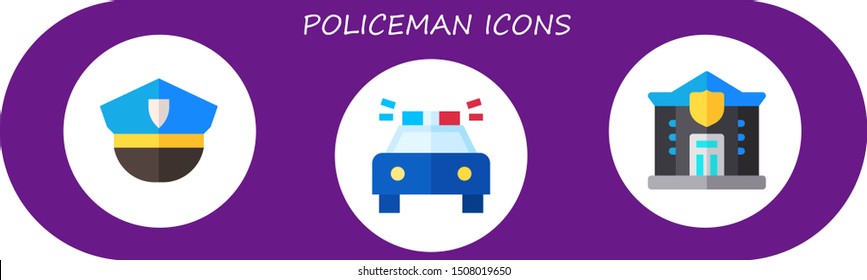 policeman icon set. 3 flat policeman icons.  Simple modern icons about  - police, police car