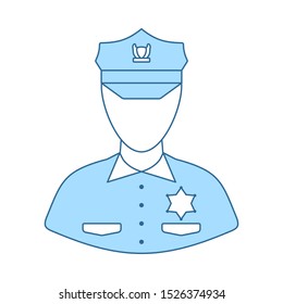 Policeman Icon. Thin Line With Blue Fill Design. Vector Illustration.