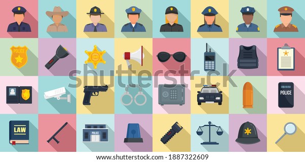 Policeman icons set. Flat set of policeman vector
icons for web design