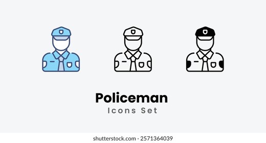 Policeman Icons thin line and glyph vector icon stock illustration