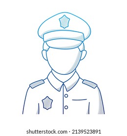 Policeman illustration with hand drawn outline doodle style