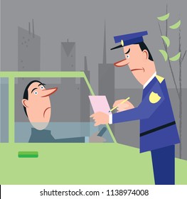 Policeman issuing ticket fine to driver