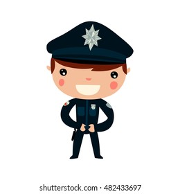 policeman kid profession. cute vector character.