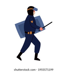 Policeman. A man in uniform is running after a criminal, Outfit. Vector illustration isolated on white background.
