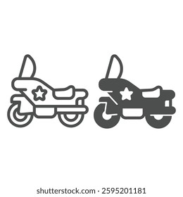 Policeman motorcycle line and solid icon, law enforcement concept. Vector graphics. Police motorbike transport sign on white background, outline style icon for mobile or web design