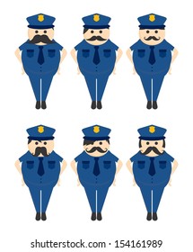 policeman mustache guy full body avatar picture portrait set
