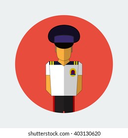 Policeman officer in flat style in cap with badge