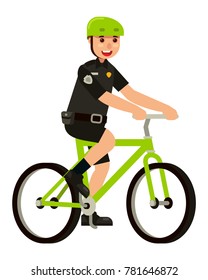 policeman officer riding a bicycle flat style character vector illustration