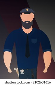Policeman on the background of the flag. Vector illustration.