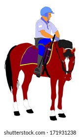 Policeman on horse vector. Policeman officer on horse patrolling cross city, military patrol, sports event guard , isolated on white background