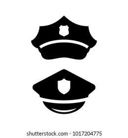 Policeman peaked cap vector icon set isolated on white background